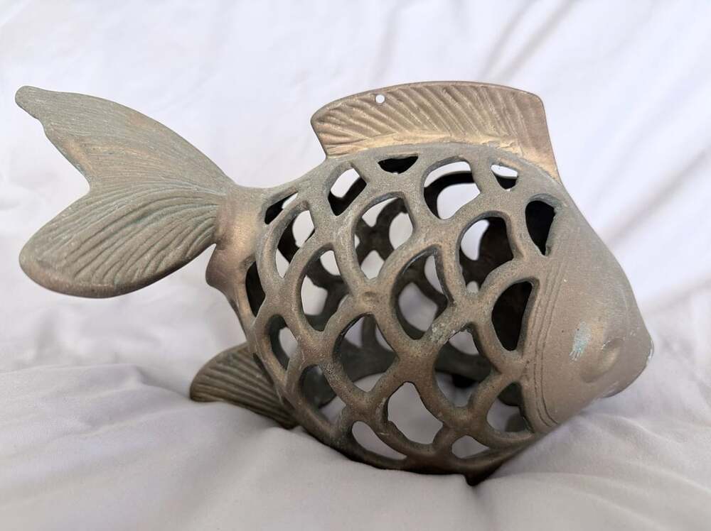 Vintage Brass Fish Figural Lantern Or Candle Holder
